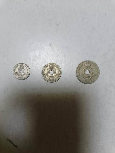 【20251016】非全新纸币第295场 - 比利时1900年左右3枚硬币小全套，少见