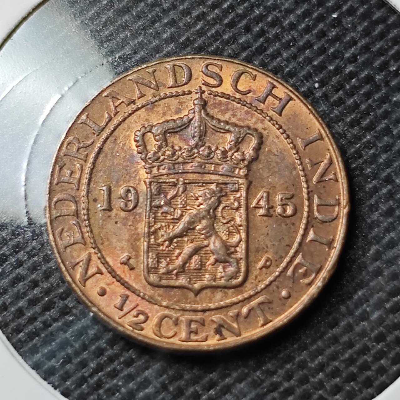 KK钱币收藏小铺 第354场 2月预留时间 周末发货  1945荷属东印度0.5分铜币