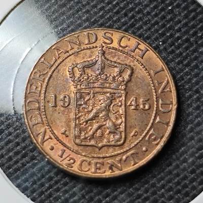 KK钱币收藏小铺 第354场 2月预留时间 周末发货 -  1945荷属东印度0.5分铜币
