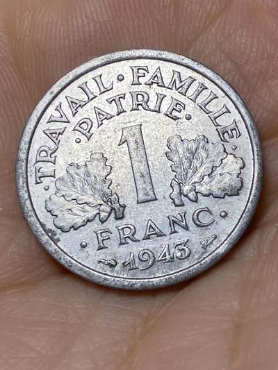 2025年第一百零九场(总第一百三十五场）外国好品散币(免佣金) - 法国🇫🇷1943年1法郎(二战维希傀儡政府时期，仅发行3年)