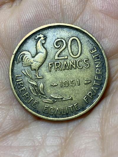 2025年第一百零九场(总第一百三十五场）外国好品散币(免佣金) - 法兰西第四共和国1951年20法郎