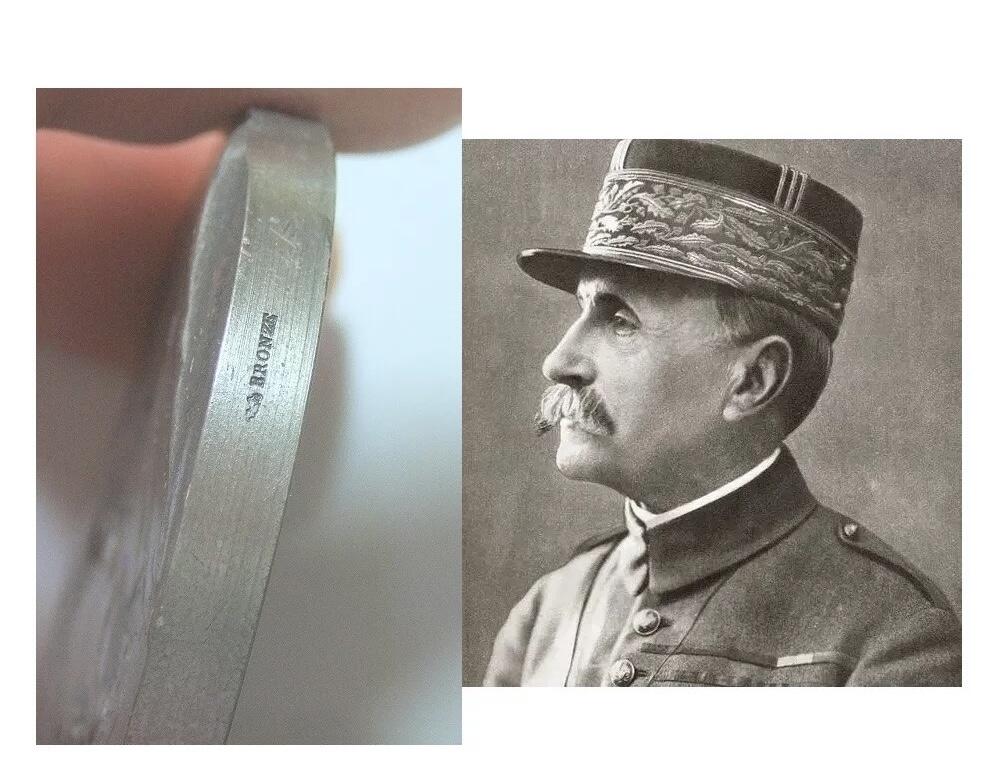 【原盒】法国1900年前后 名将福煦元帅高浮雕精制大镀银章 50MM 带原盒