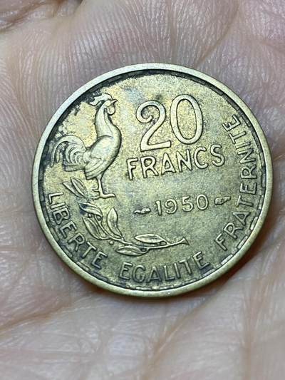 2025年第一百零九场(总第一百三十五场）外国好品散币(免佣金) - 法兰西第四共和国1950年20法郎(头像后单排字，4羽版，首发年)