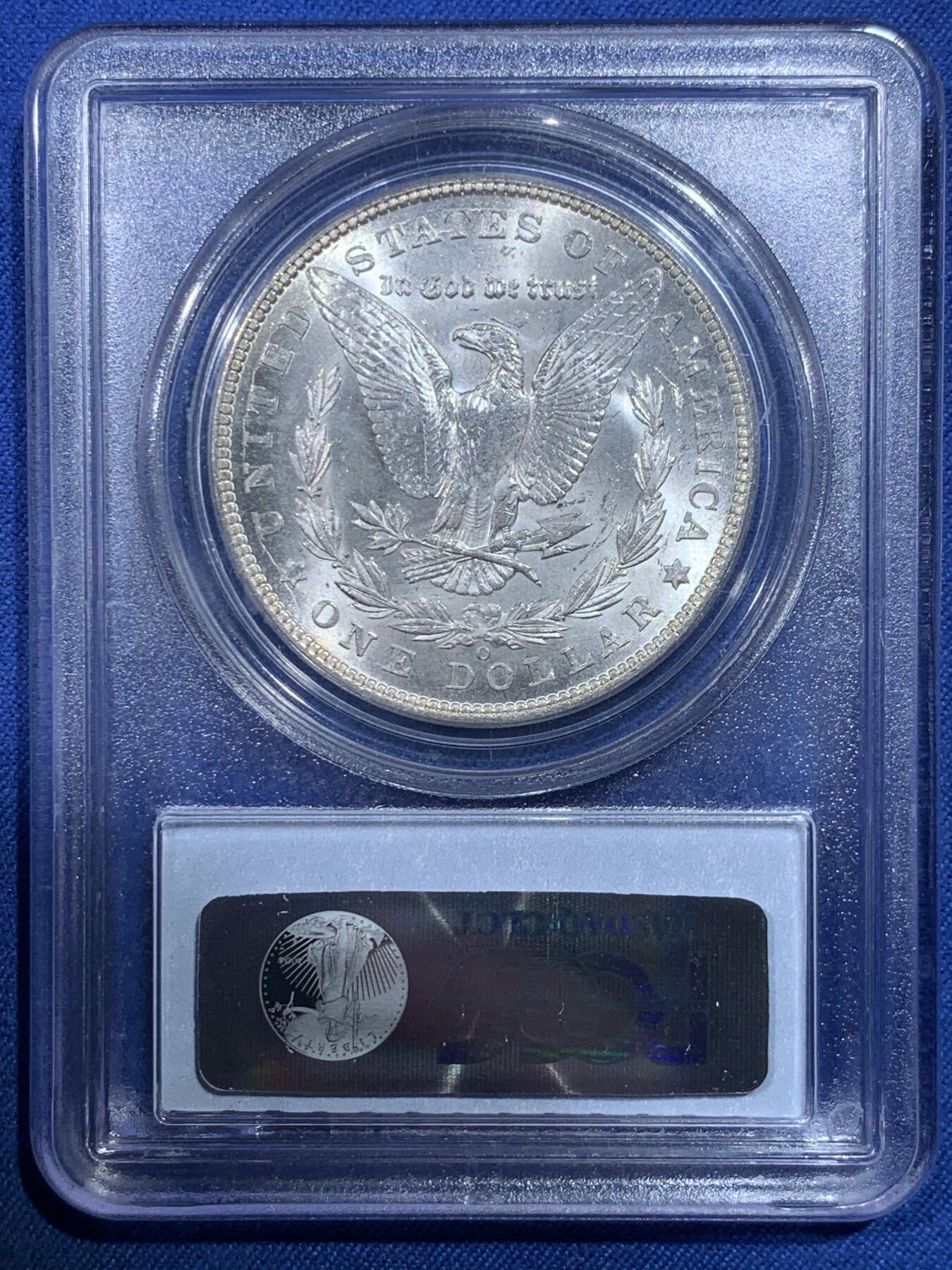 《竞宝斋》第427场 周日，周一  2场连拍 （全场包邮） PCGS MS64 美国1902年O版摩根一元银币 白净好品 上沿支撑架有磕 细节见图
