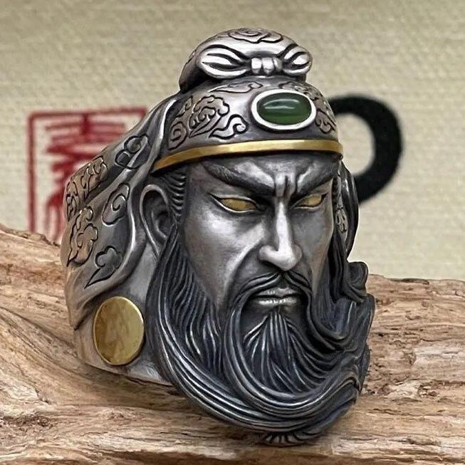 泰银色复古关公戒指