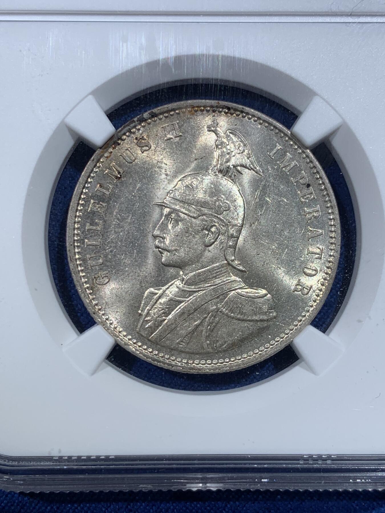 《竞宝斋》第427场 周日，周一  2场连拍 （全场包邮） NGC MS61  德属东非 1914年  j版1卢比银币。光度非常棒，感觉低评