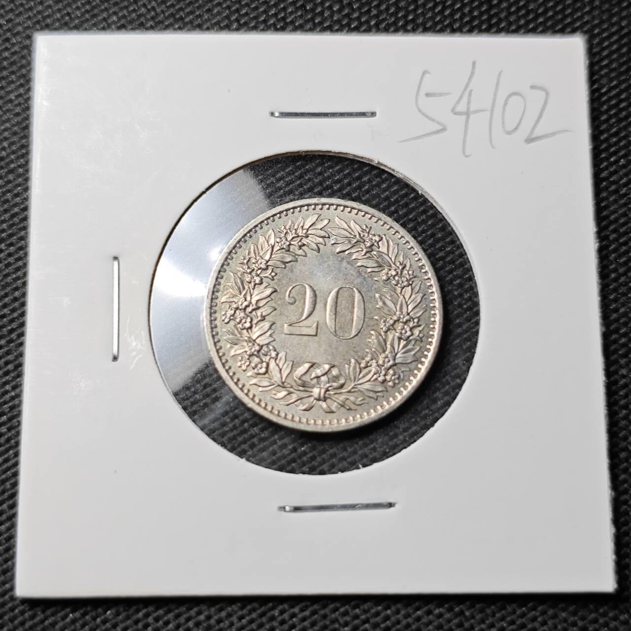 KK钱币收藏小铺 第354场 2月预留时间 周末发货  1976瑞士20分