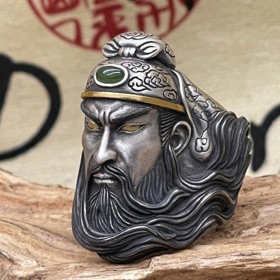 泰银色复古关公戒指