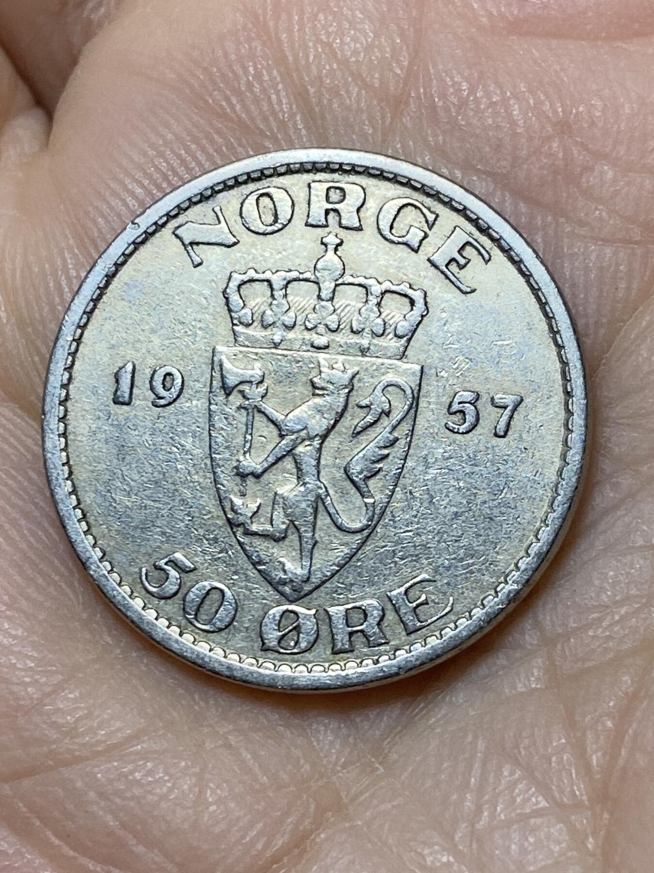 2025年第一百零九场(总第一百三十五场）外国好品散币(免佣金) 挪威🇳🇴1957年50欧尔(哈康七世逝世年，第七版关门年)