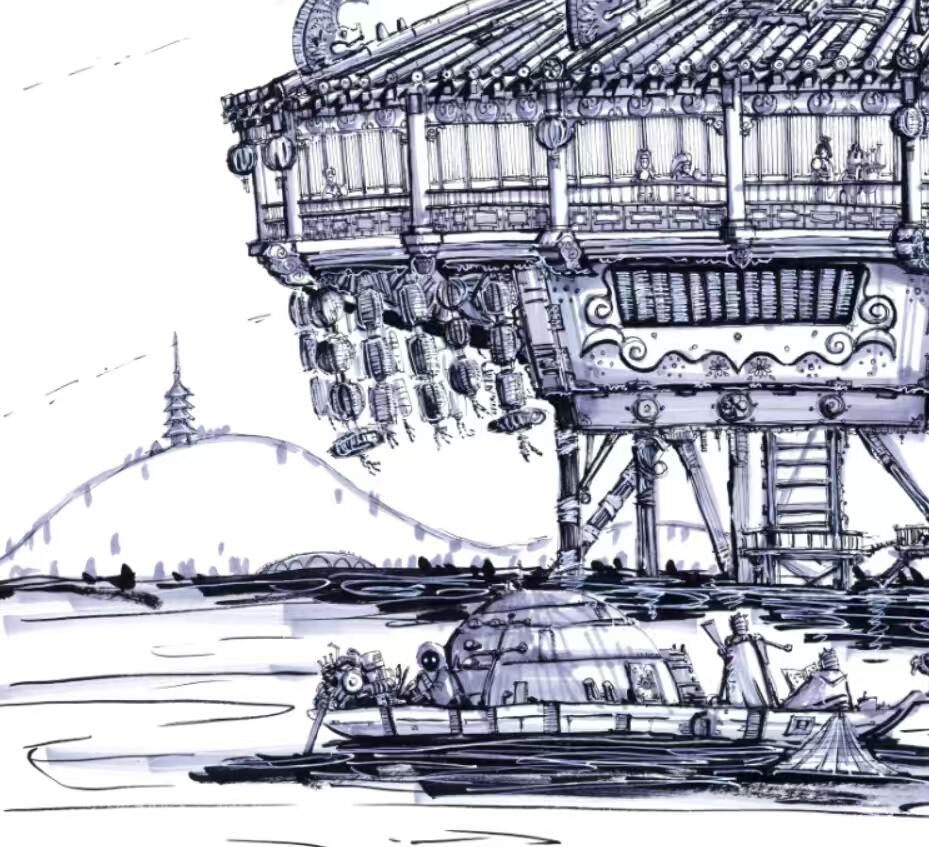 零元拍：歪歪亲笔签名星球大战系列作品装饰画《千年隼大酒楼》，作品尺寸：0.8X0.45M，超厚300g泛太克艺术纸，爱普生原装墨水艺术微喷，限量200张