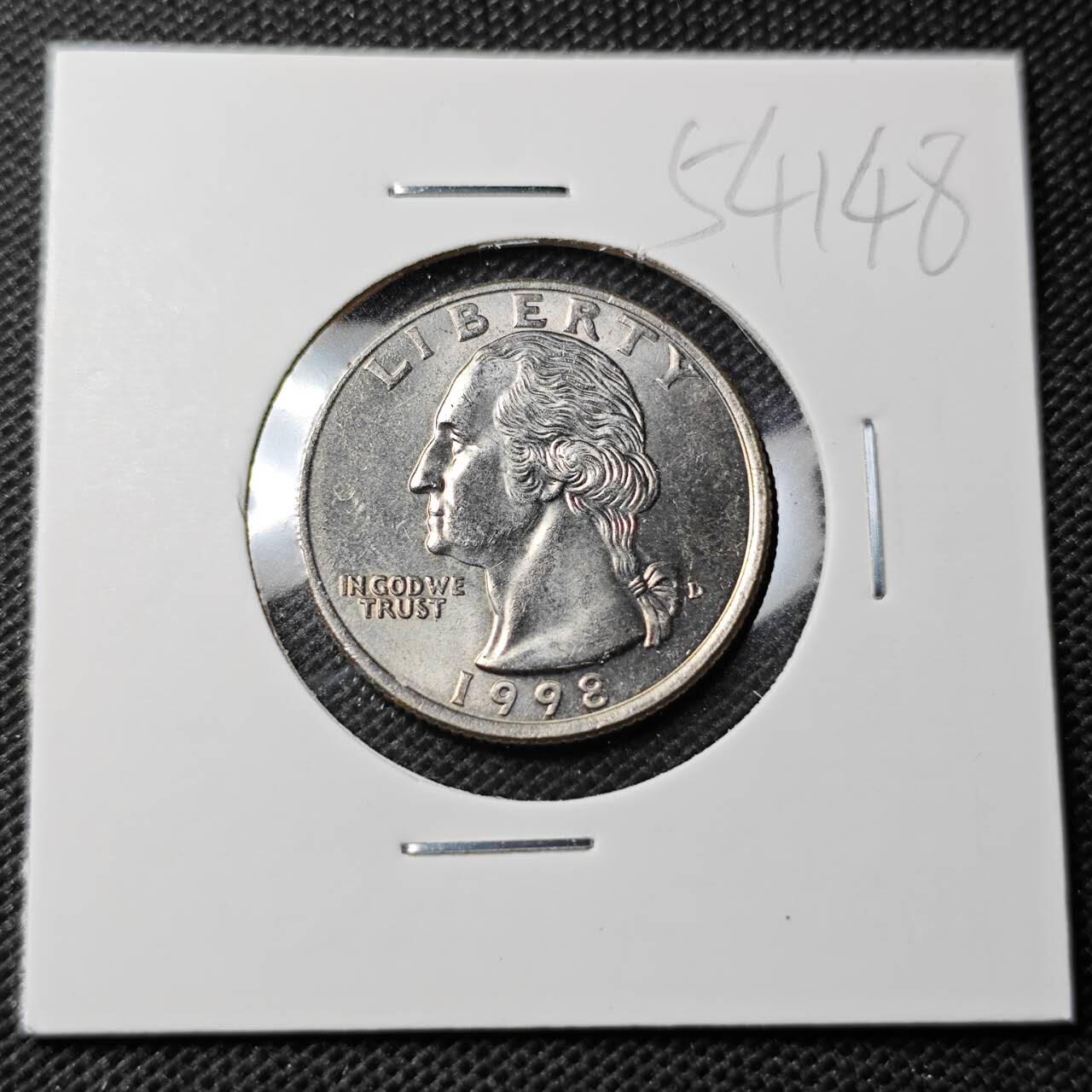 KK钱币收藏小铺 第354场 2月预留时间 周末发货  1998美国25分 好品