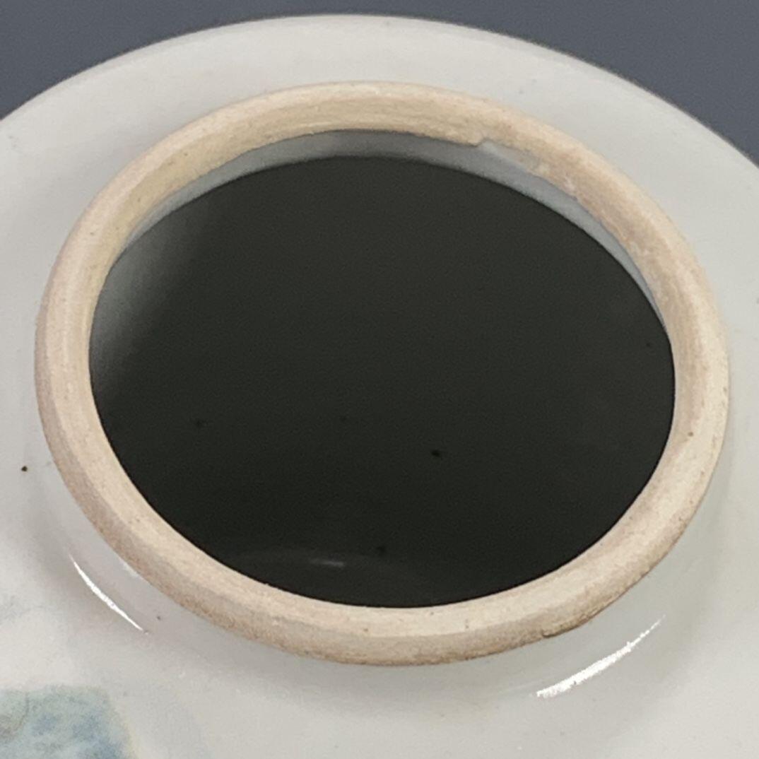 听雨轩 古玩陶瓷 粉彩湖畔渔家茶叶盖罐