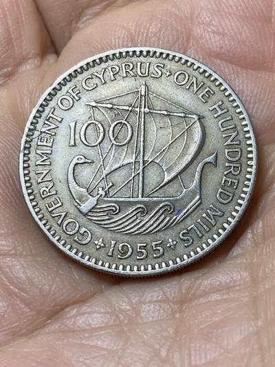 2025年第一百零九场(总第一百三十五场）外国好品散币(免佣金) - 英属塞浦路斯1955单年份100米尔(伊丽莎白二世青年桂冠，套币最大面值)