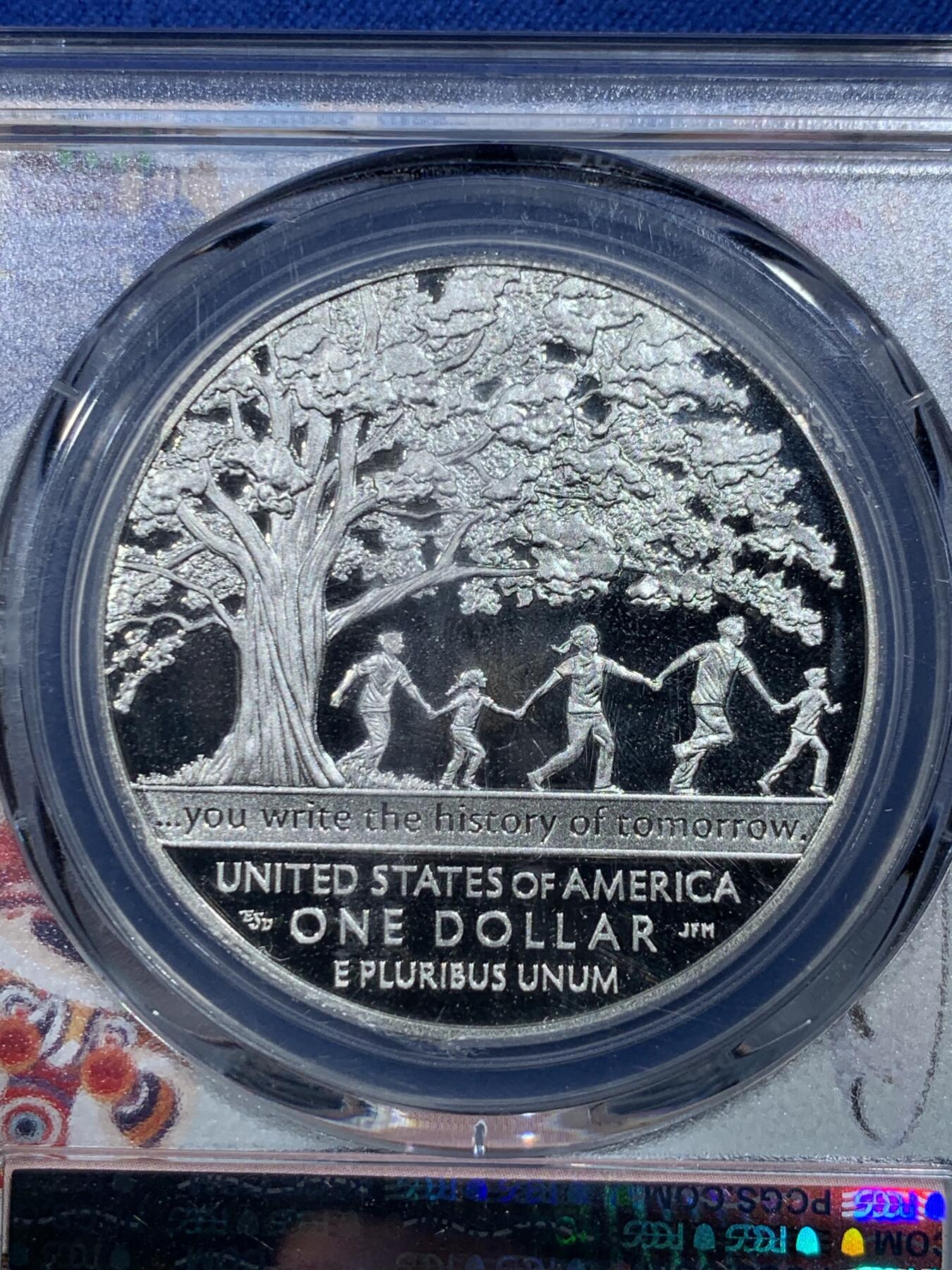《竞宝斋》第427场 周日，周一  2场连拍 （全场包邮） PCGS PR68DCAM（广州特殊标）美国2017年1美元精制银币 （克劳斯获奖币）男孩镇