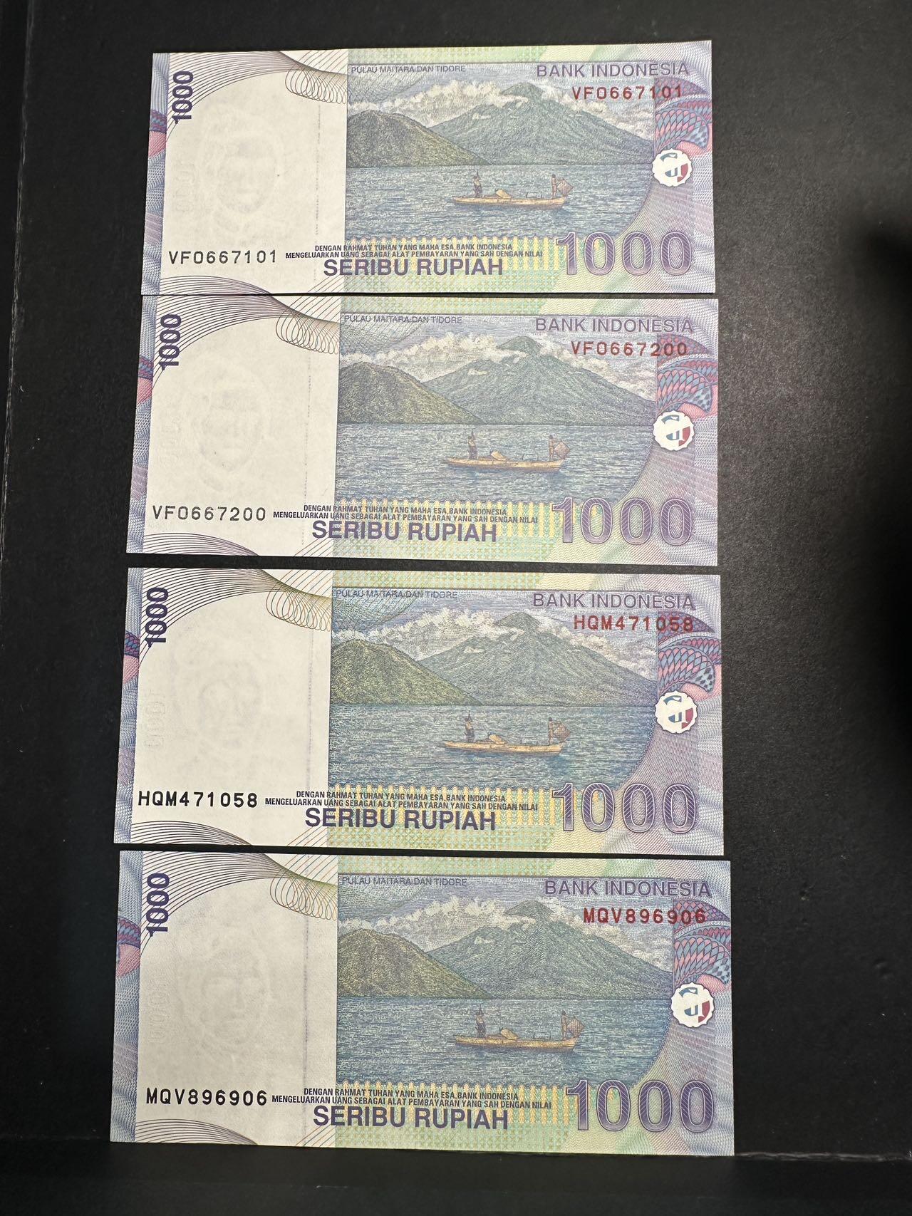 蒂克钱币-第44场 外国平价纸币 自动拍 印度尼西亚 1000印尼盾 全新纸币 四枚