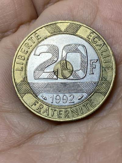 2025年第一百零九场(总第一百三十五场）外国好品散币(免佣金) - 法国🇫🇷1992年20法郎(闭口V版，5段分段边齿)