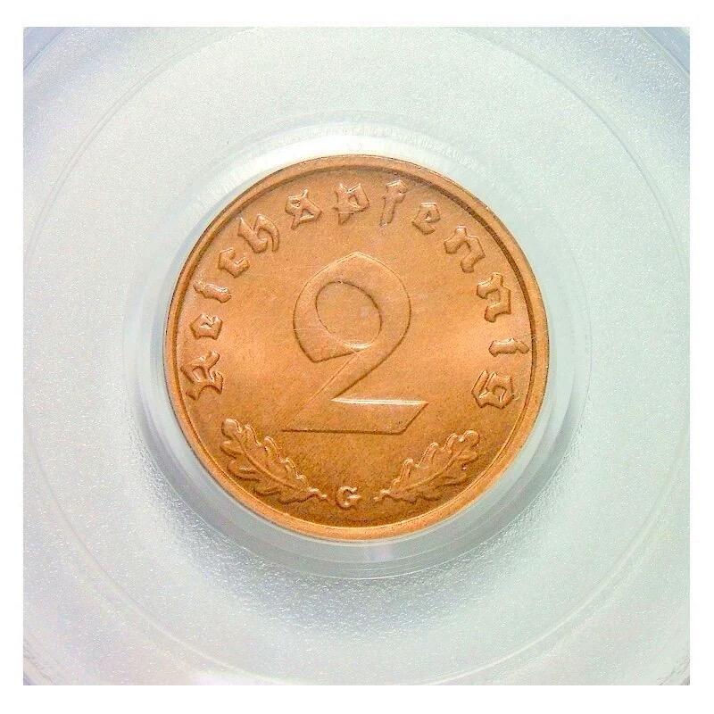 PCGS MS64RB 德国第三帝国1939年G版2芬尼 难得开卷原光