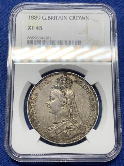 《竞宝斋》第427场 周日，周一  2场连拍 （全场包邮） - NGC XF45 英国1889年维多利亚高冠马剑银币 包浆均匀深包浆