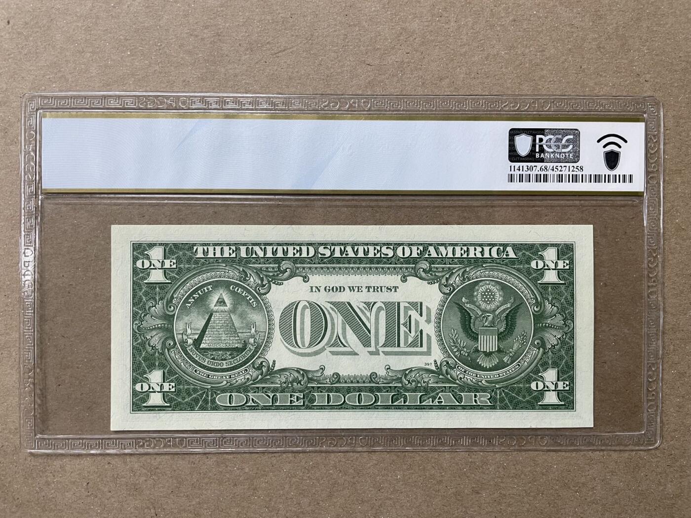 美国1957年A版白银券1美元 KA冠00开头 PCGS68PPQ K00675535