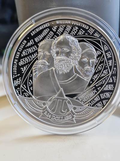 第178期拍卖【长期征集拍品】 - 所罗门2020年π 3.14 Pi 圆周率1盎司精制纪念银币，999银，发行3141枚银价379
