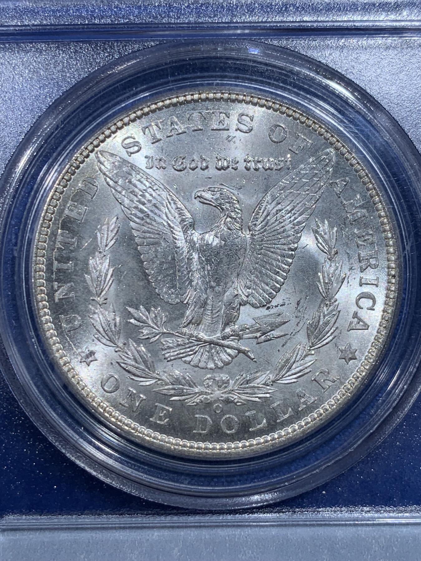 《竞宝斋》第427场 周日，周一  2场连拍 （全场包邮） PCGS MS64 美国1902年O版摩根一元银币 白净好品 上沿支撑架有磕 细节见图