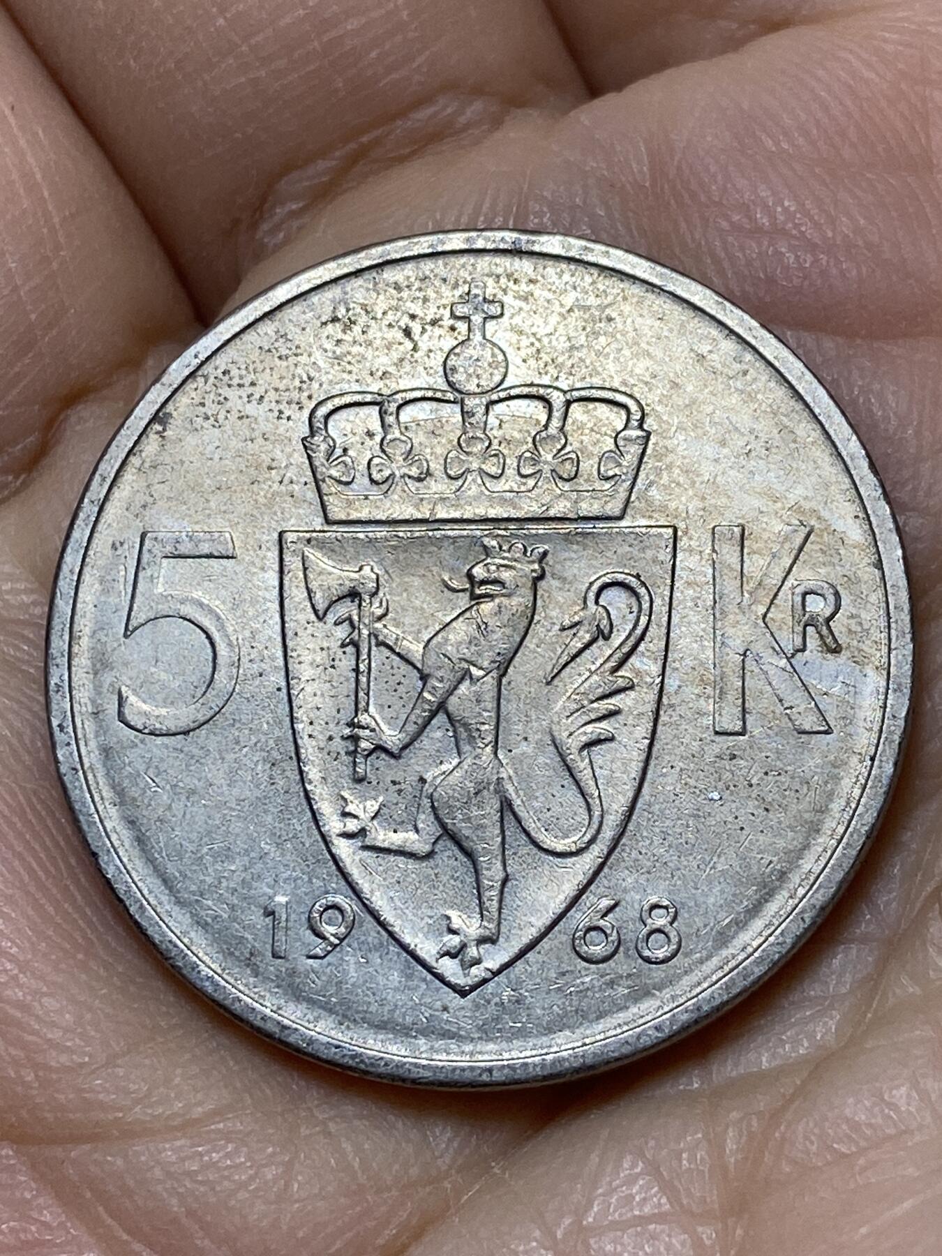 2025年第一百零九场(总第一百三十五场）外国好品散币(免佣金) 挪威🇳🇴1968年5克朗(奥拉夫五世第一套最大面值钱)