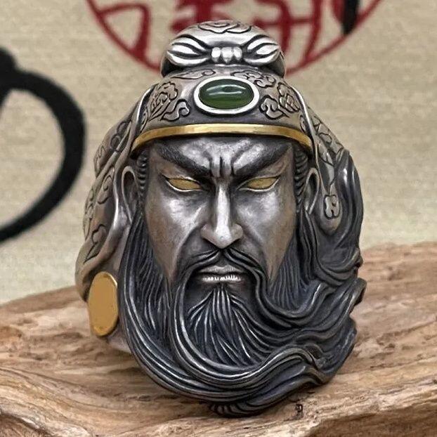 泰银色复古关公戒指