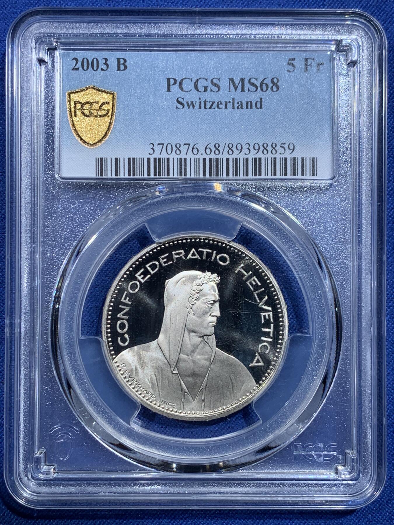 《竞宝斋》第427场 周日，周一  2场连拍 （全场包邮） 两枚一组 PCGS MS66/68 瑞士2003年5法郎 Chalandamarz节+威廉退尔