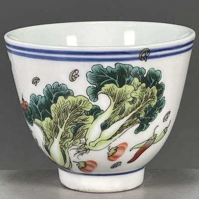 听雨轩 古玩陶瓷 - 粉彩百财纳福图纹茶杯
