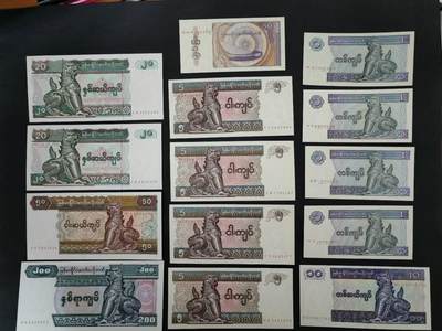 外国纸币专场251018第五十八场 - 缅甸🇲🇲纸币14张小套，全新品相UNC。