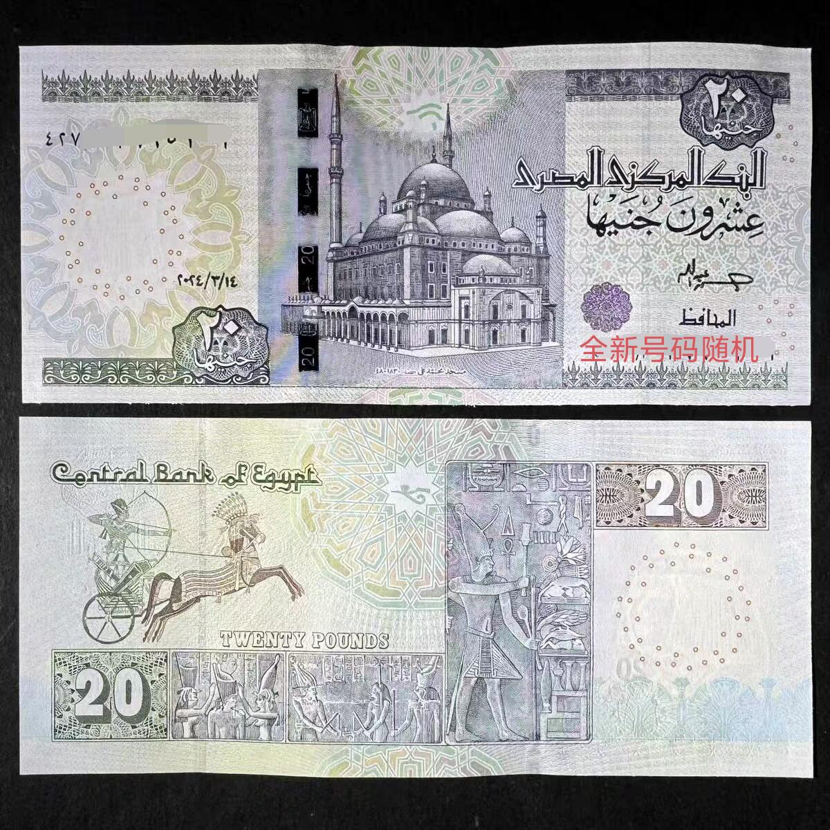 逸泉钱币2026A世界散币纸币纪念币专场A第一场 精美老版埃及20磅纸币 古埃及战车 全新号码随机