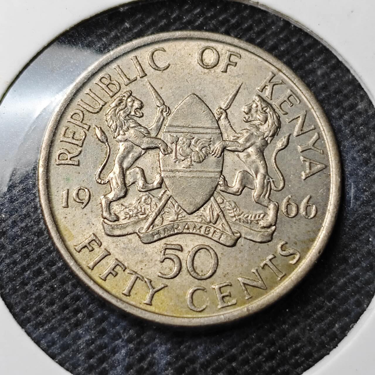 KK钱币收藏小铺 第354场 2月预留时间 周末发货  1966肯尼亚50分 好品 开国头像无字版