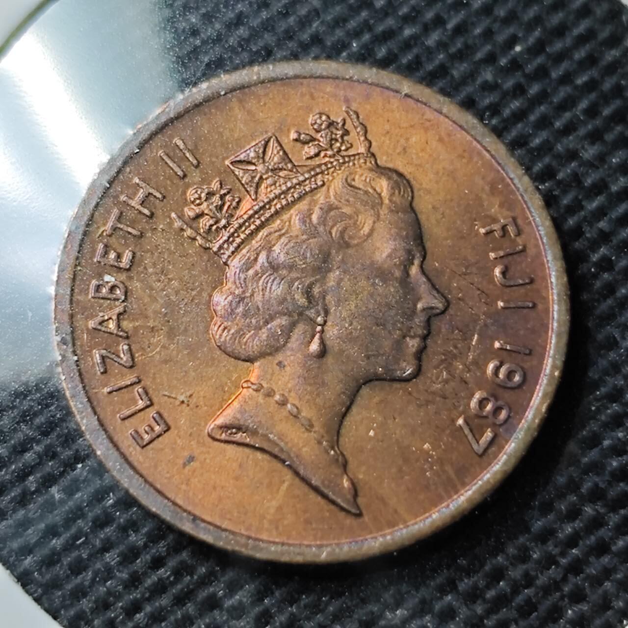 KK钱币收藏小铺 第354场 2月预留时间 周末发货  1987斐济1分铜币 好品