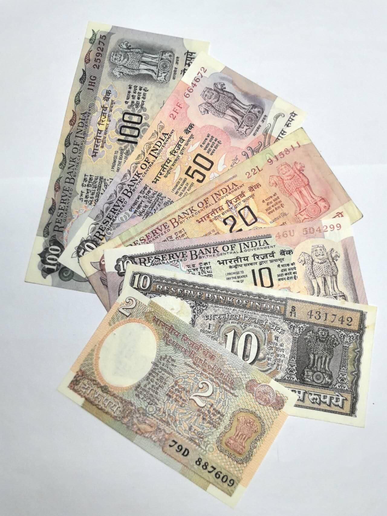 各国外币第93期 无佣金 印度纸币6张 8－85品
