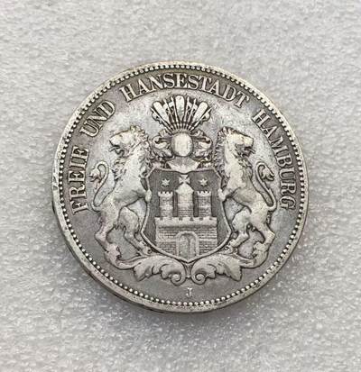 世界钱币专场拍卖 每周二开拍 - 1876年德国汉堡自由市双狮短翅5马克流通银币