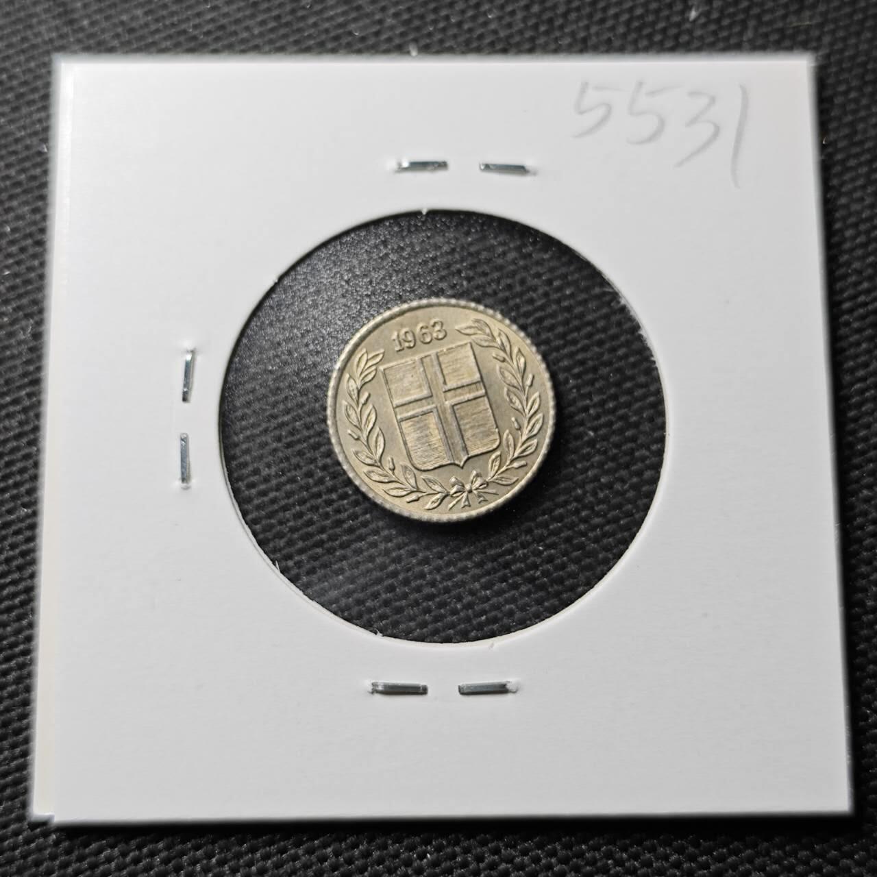 KK钱币收藏小铺 第355场 2月预留时间 周末发货  1963冰岛10奥拉 好品