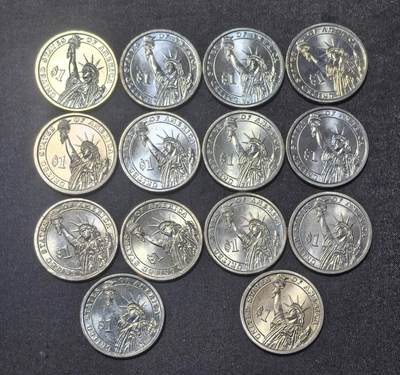 北京马甸外国币专卖第145期，外国币专场，陆续上拍，欢迎关注 美国1美元总统纪念币14枚不重复