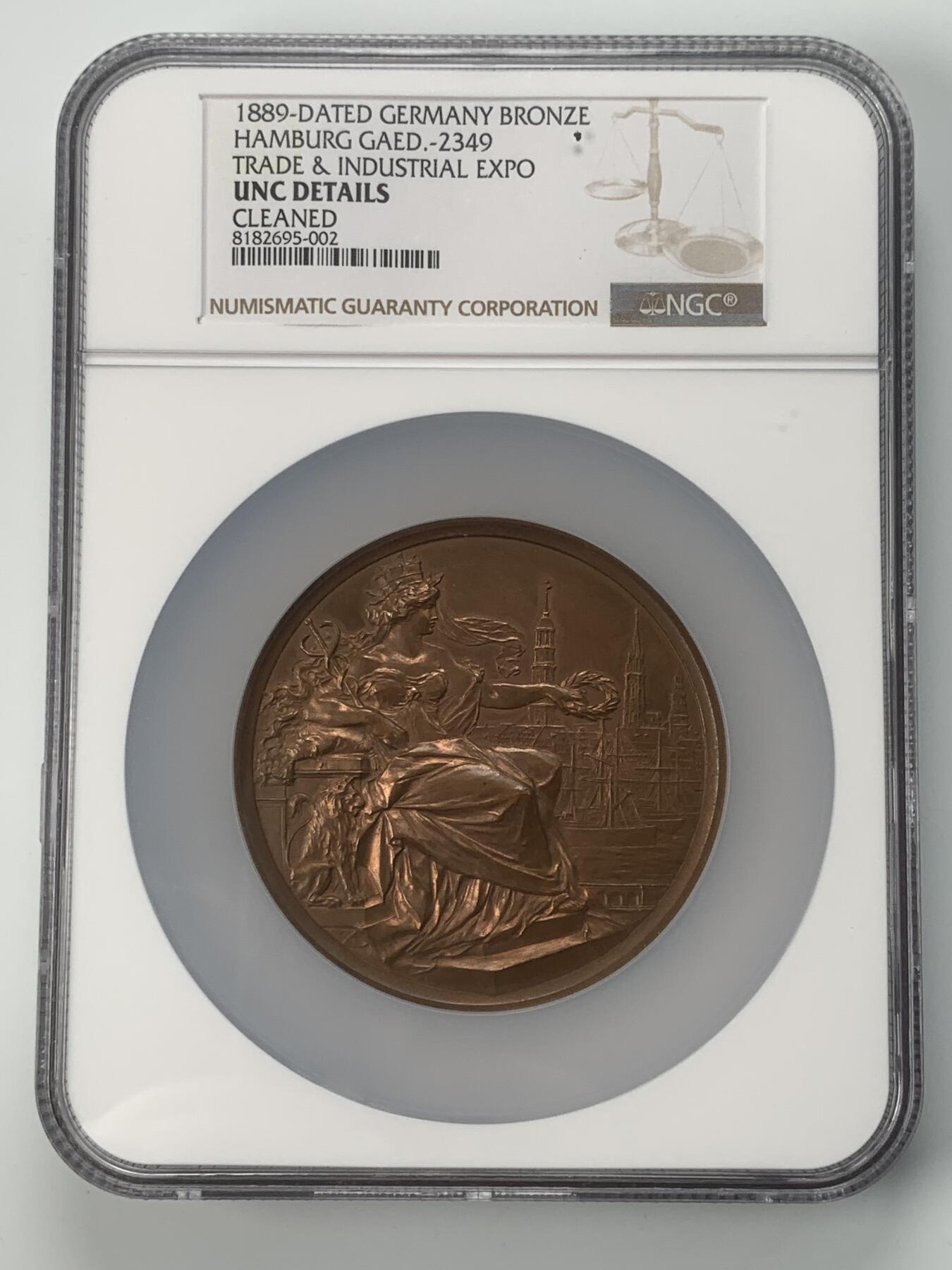 掌中浮雕-藏着的欧洲第037场 NGC UNC : 1889年德国汉堡工商业展览会纪念大铜章，70mm