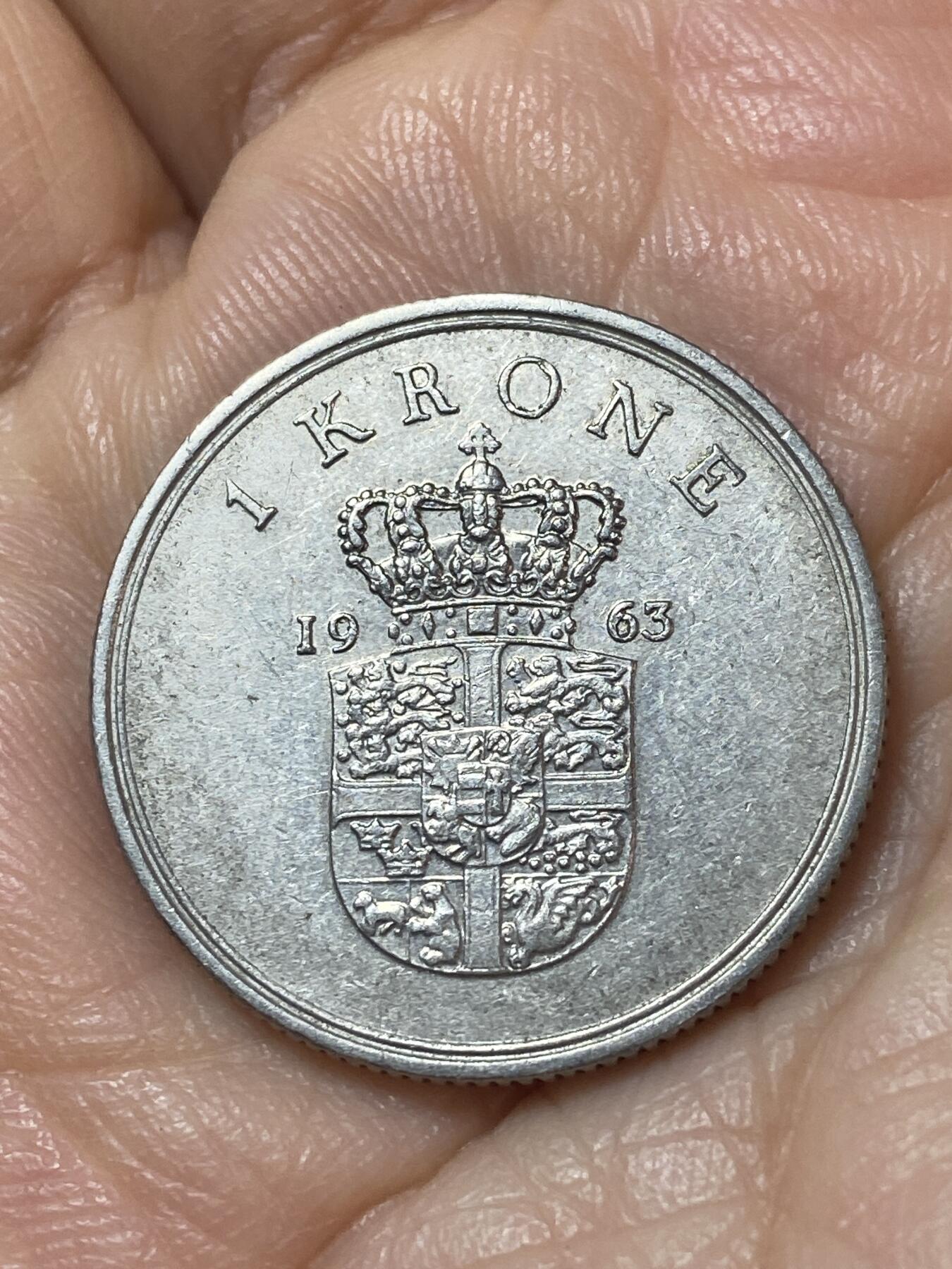 2025年第一百一十场(总第一百三十六场）外国好品散币(免佣金) 丹麦🇩🇰1963年1克朗(弗雷德里克九世第三版，C; S版)