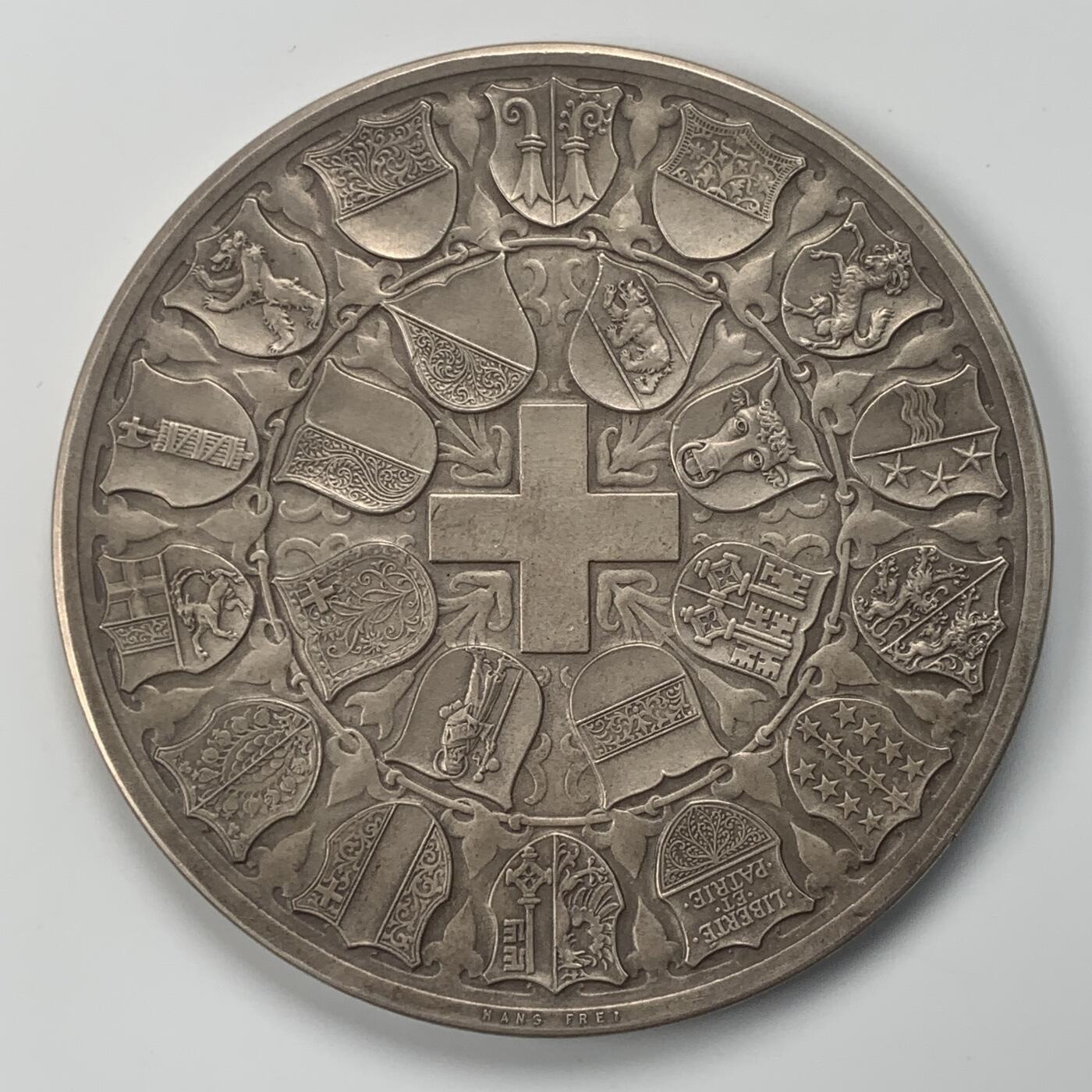 掌中浮雕-藏着的欧洲第037场 1898年瑞士国家博物馆揭幕银章， 58mm，80.5g，Hans Frei雕刻，原盒