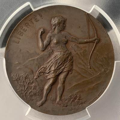 掌中浮雕-藏着的欧洲第037场 - PCGS SP63 :1896年瑞士日内瓦射击节大铜章 , 47mm 