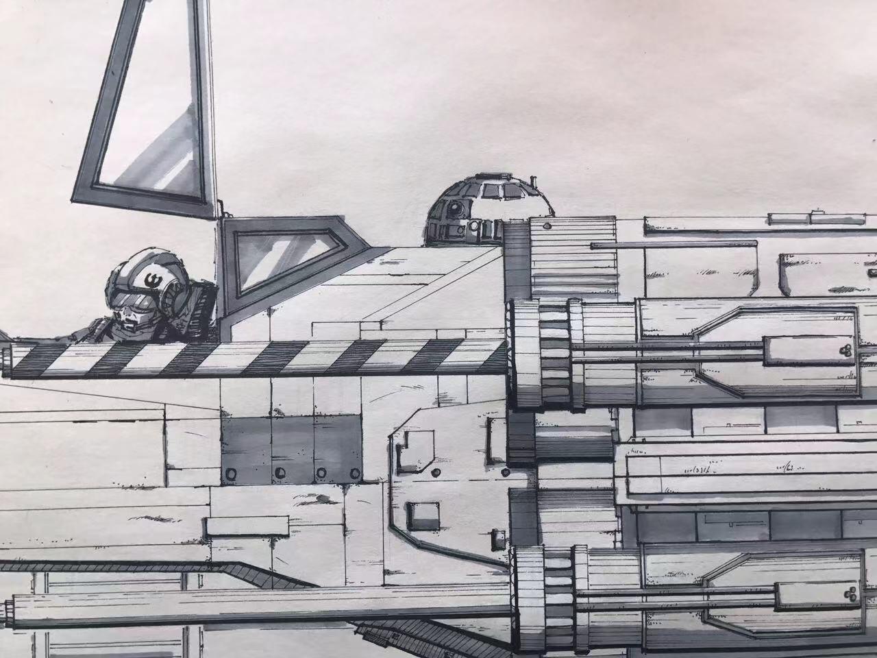 零元拍：歪歪亲笔签名星球大战系列作品装饰画《X-WING战机》 ，作品尺寸：1.0X0.45M，超厚300g泛太克艺术纸，爱普生原装墨水艺术微喷，限量200张，每张均有艺术家亲笔签名及手写编号，不含装裱