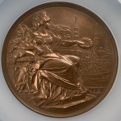 掌中浮雕-藏着的欧洲第037场 - NGC UNC : 1889年德国汉堡工商业展览会纪念大铜章，70mm