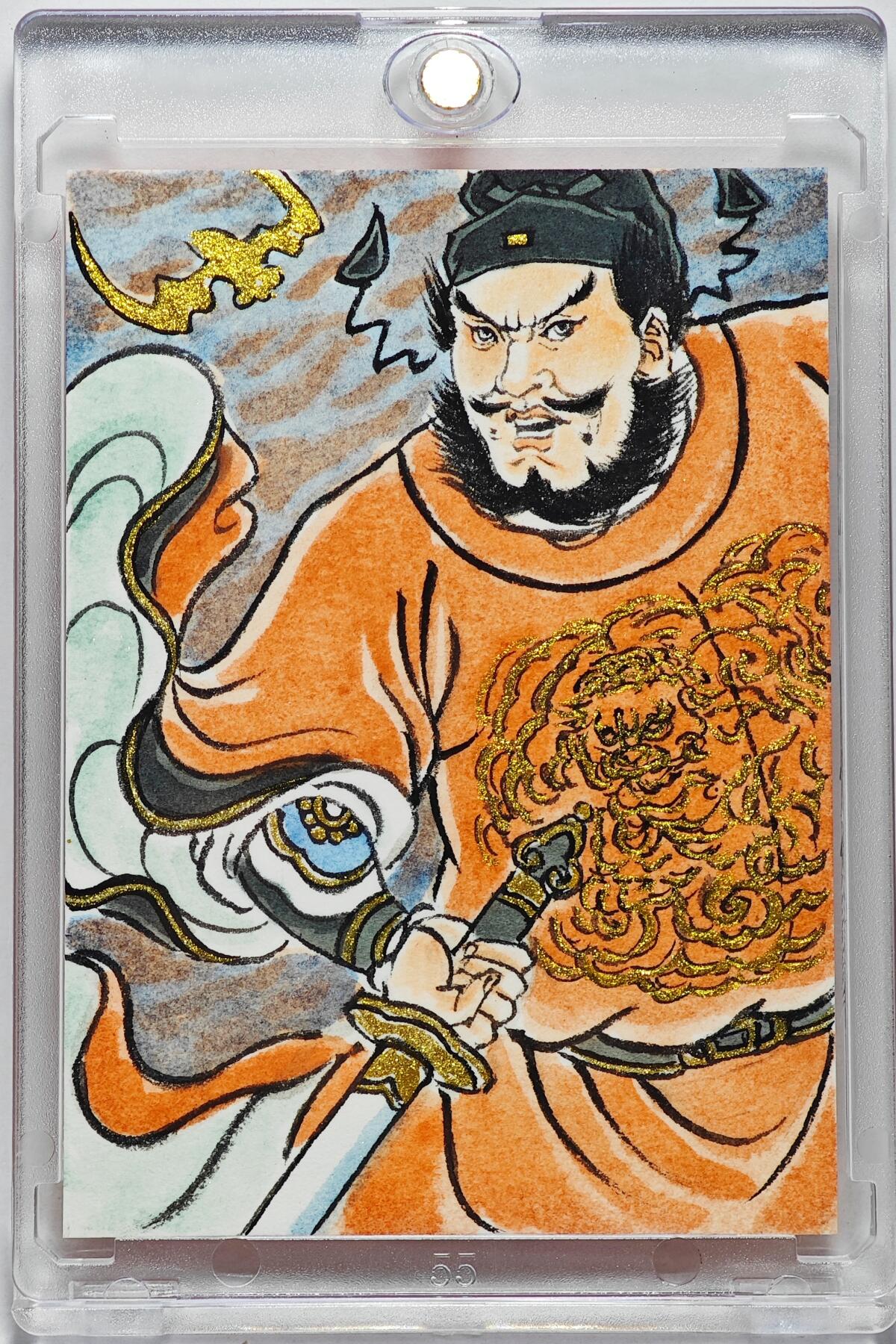 白泽拍卖卡牌手绘专场第26期（霜降天寒蝉噤语，风高夜冷桂留香） 2025 卢艺丰手绘卡 钟馗纳福  卢艺丰背简绘 卡砖封装
