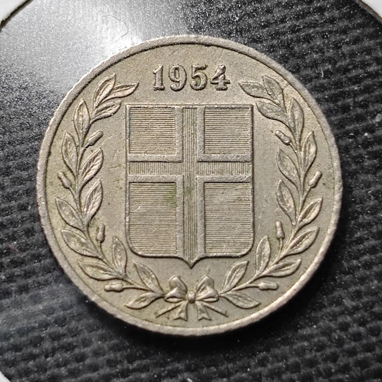 KK钱币收藏小铺 第355场 2月预留时间 周末发货  1954冰岛25奥拉