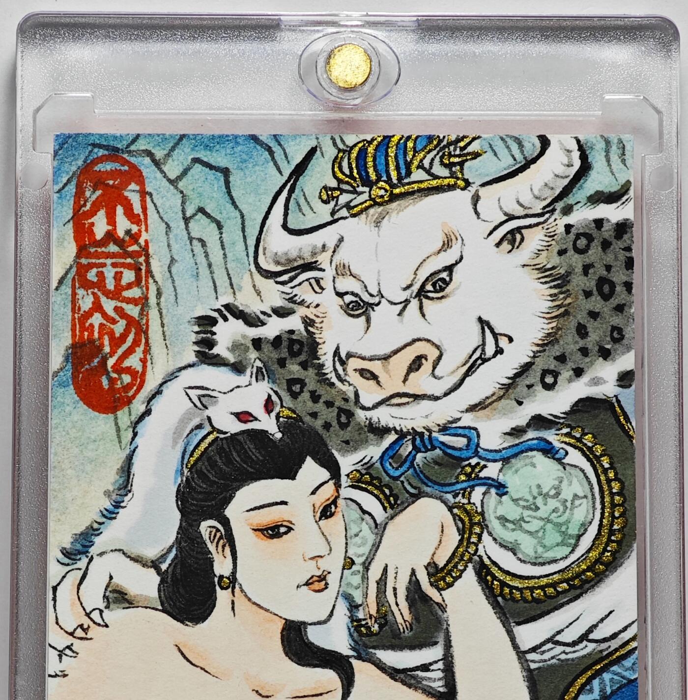 白泽拍卖卡牌手绘专场第26期（霜降天寒蝉噤语，风高夜冷桂留香） 2025 卢艺丰手绘卡 牛魔王·玉面狐狸  卢艺丰背简绘 卡砖封装