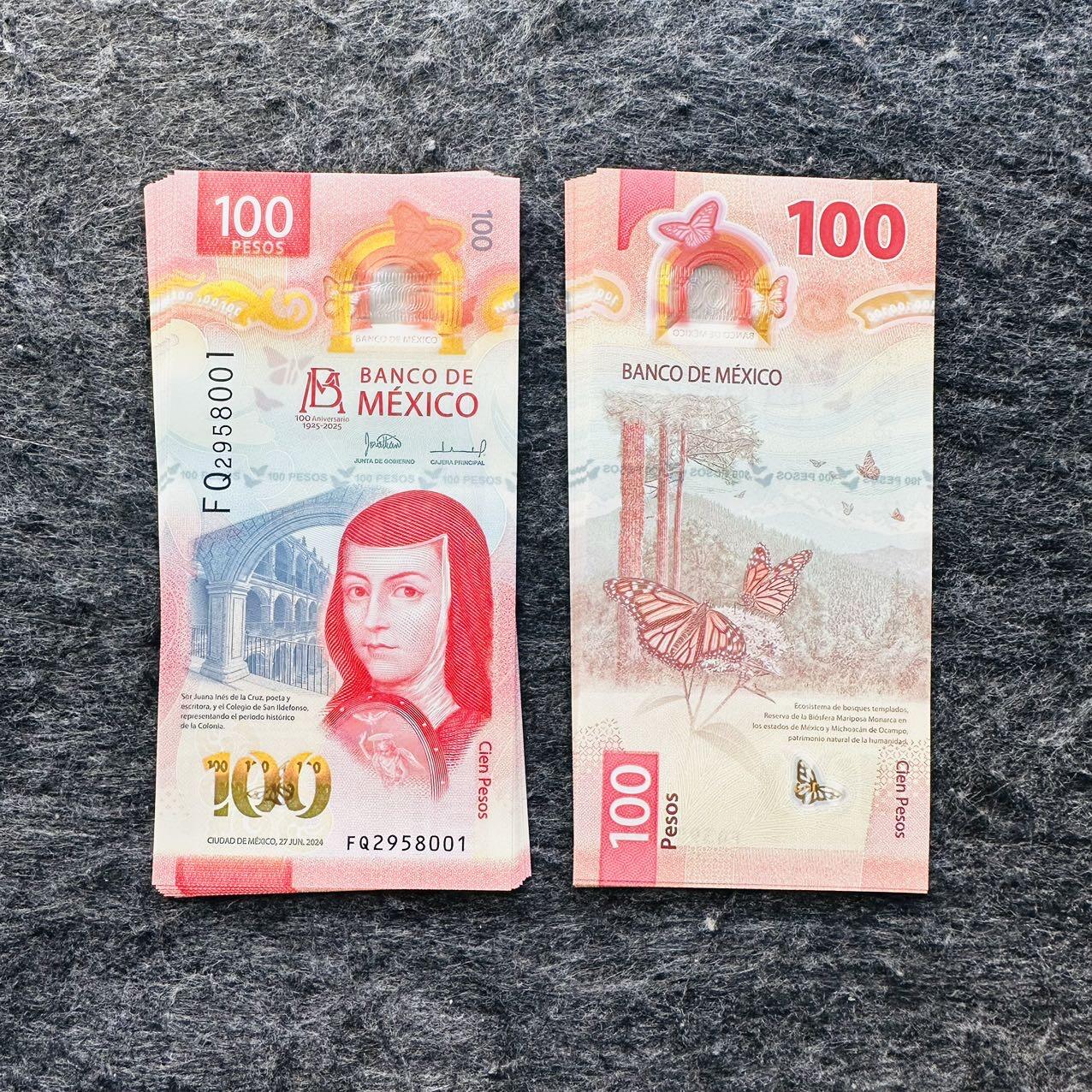 🇲🇽🇳🇦2526$ $墨西哥50-100-1000比索纪念钞和纳米比亚Hybrid窗口复合钞 墨西哥2024年6月27日100比索，纪念钞，签名31，FN2958038
