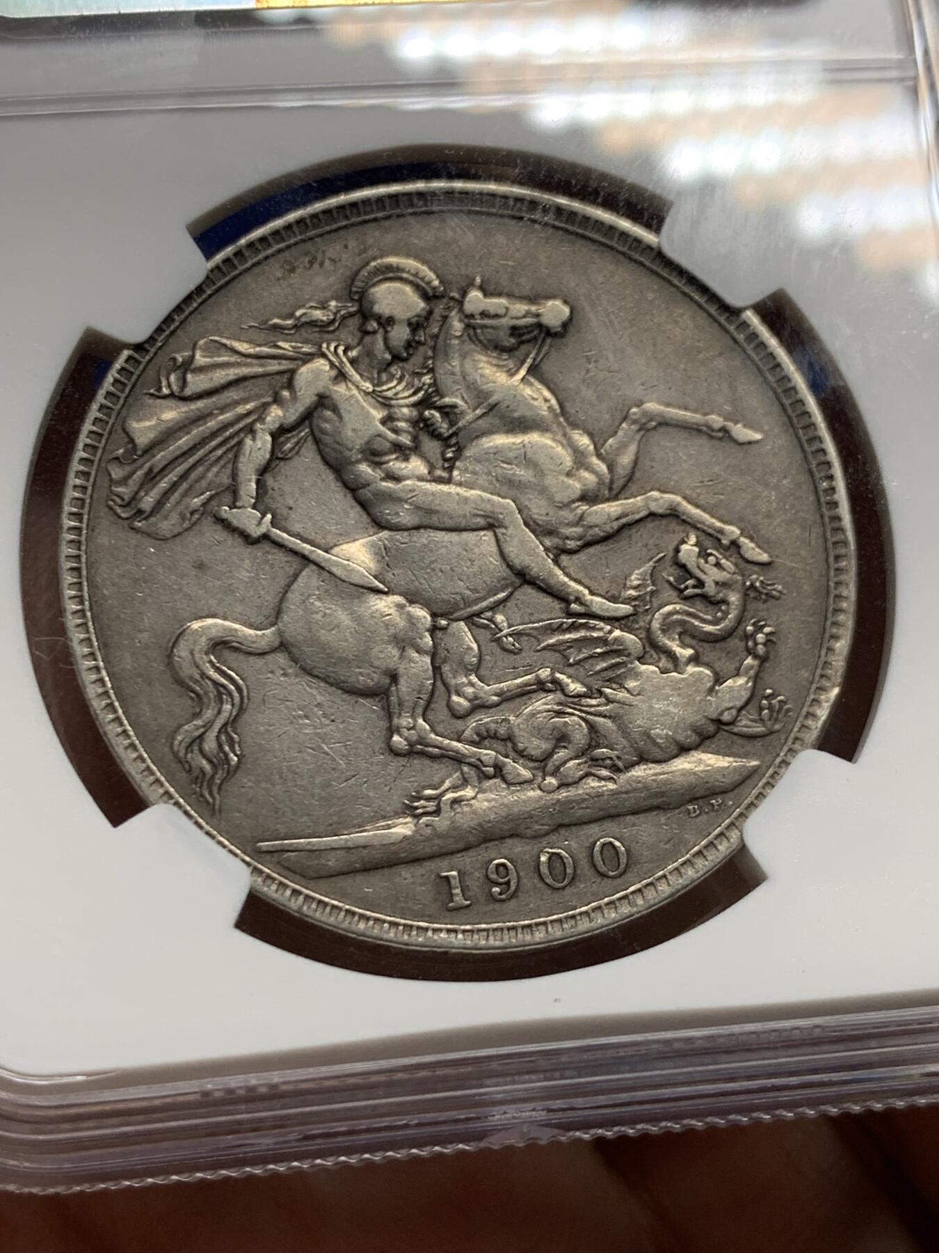 《竞宝斋》第428场 周日，周一  2场连拍 （全场包邮） NGC VF35 英国1900年维多利亚披纱马剑大银币