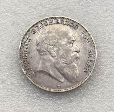 世界钱币专场拍卖 每周二开拍 - 1902年德国巴登大公弗里德里希5马克流通银币