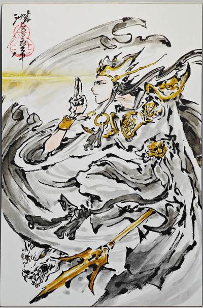 白泽拍卖卡牌手绘专场第26期（霜降天寒蝉噤语，风高夜冷桂留香） - 2025 沈鑫手绘卡 杨戬 尺寸：10cm*15cm  沈鑫亲签
